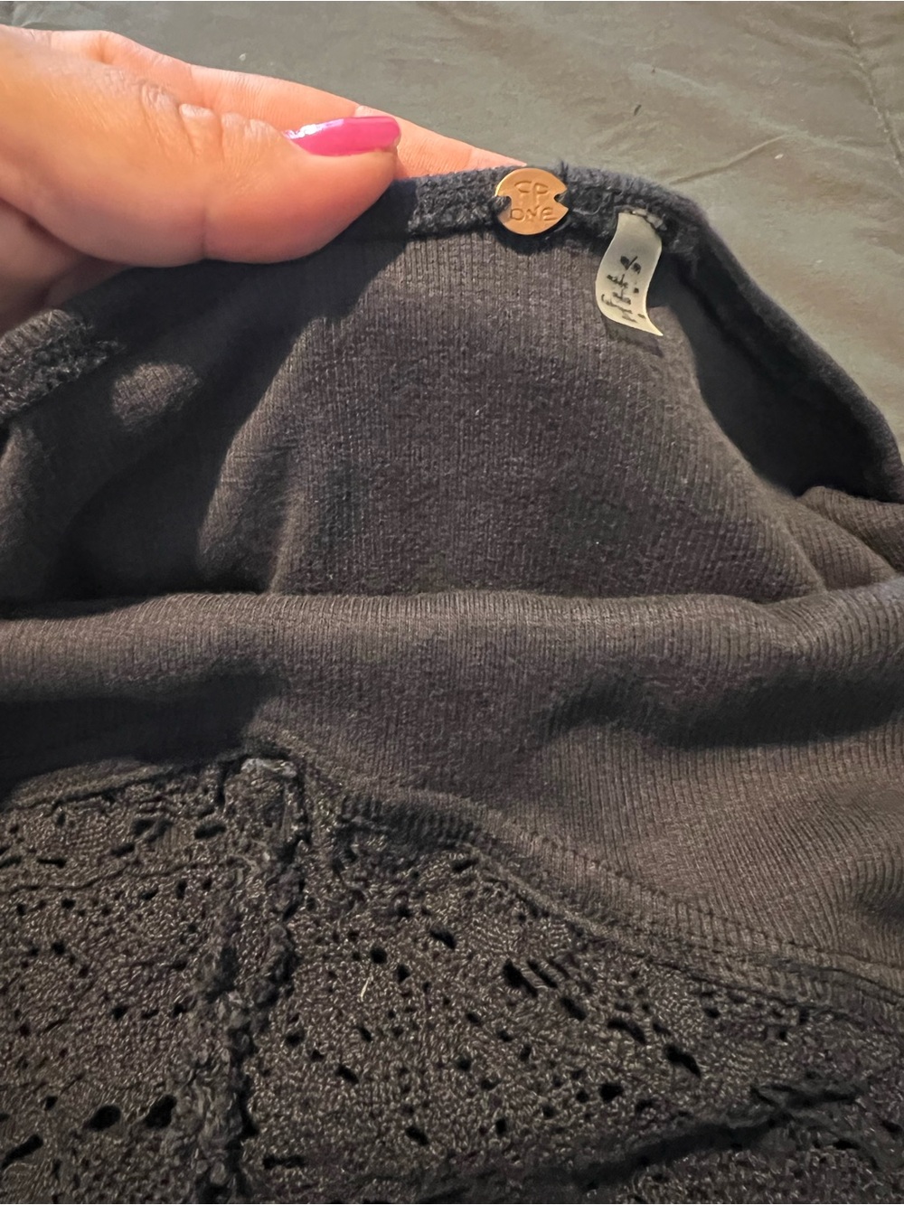 Free People Black Crochet Halter Ribbed Tank - Picture 3 of 3